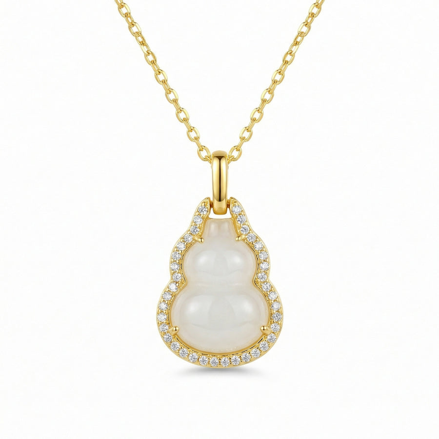 White Jade Gourd Crystal Halo Necklace – jade necklace