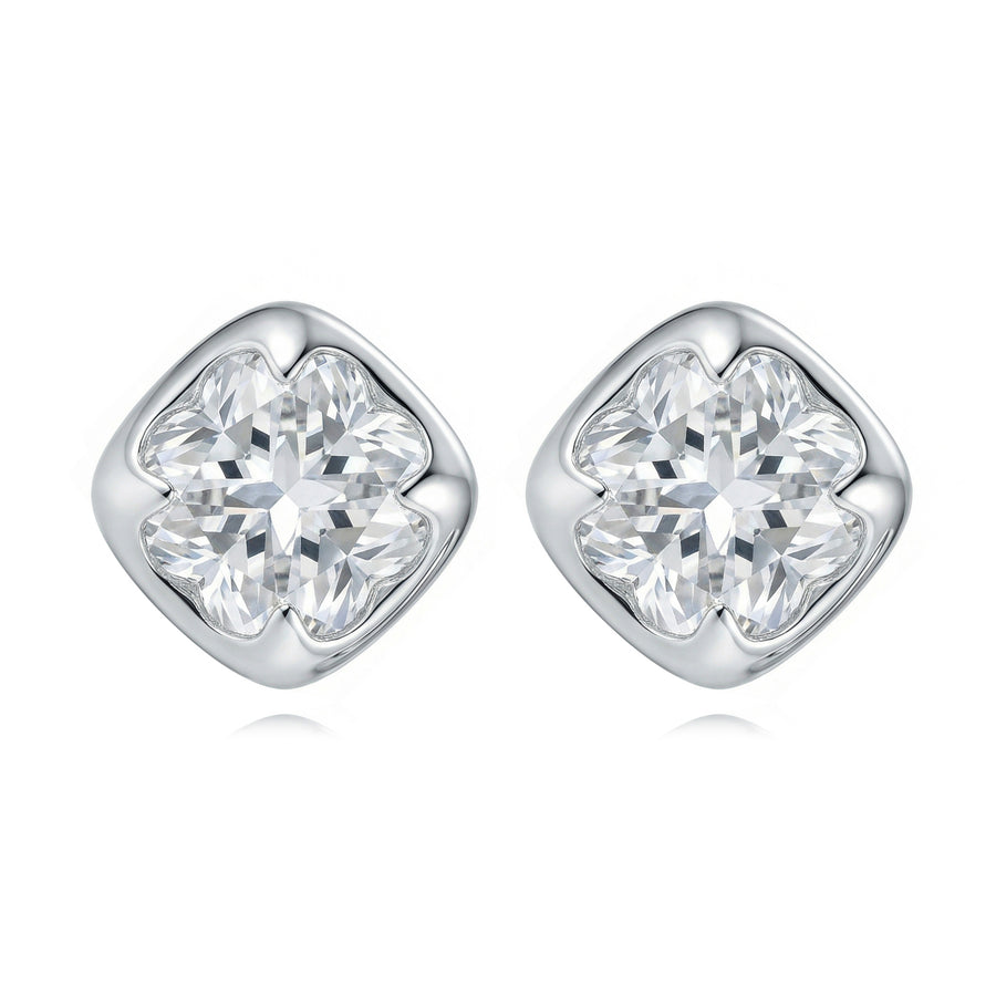 Cushion-Cut CZ Studs with Clover Inset – zircon earrings