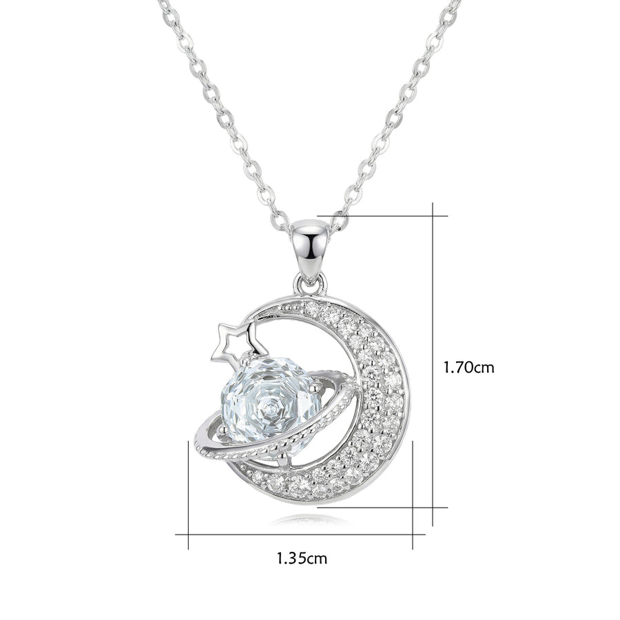 Crescent Moon and Planet Necklace – sterling silver necklace