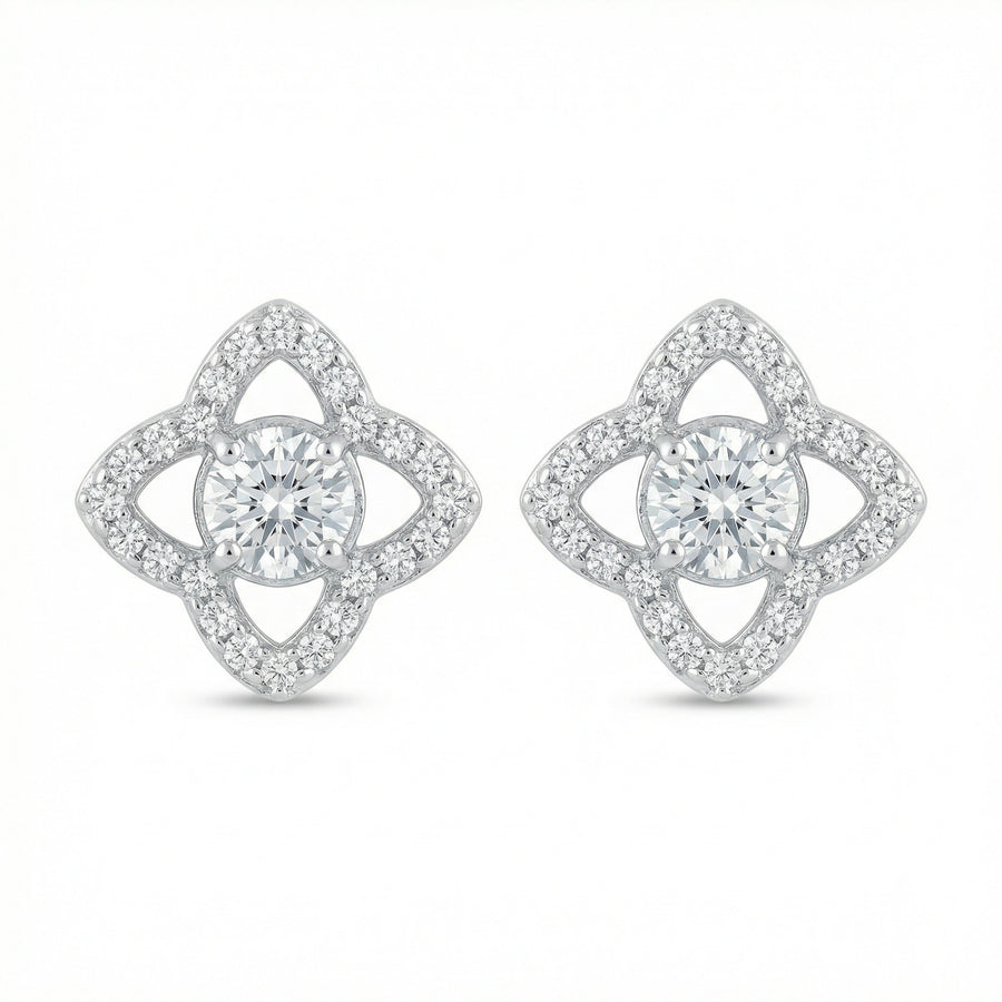 Quatrefoil Halo Stud Earrings – sterling silver earrings, front view