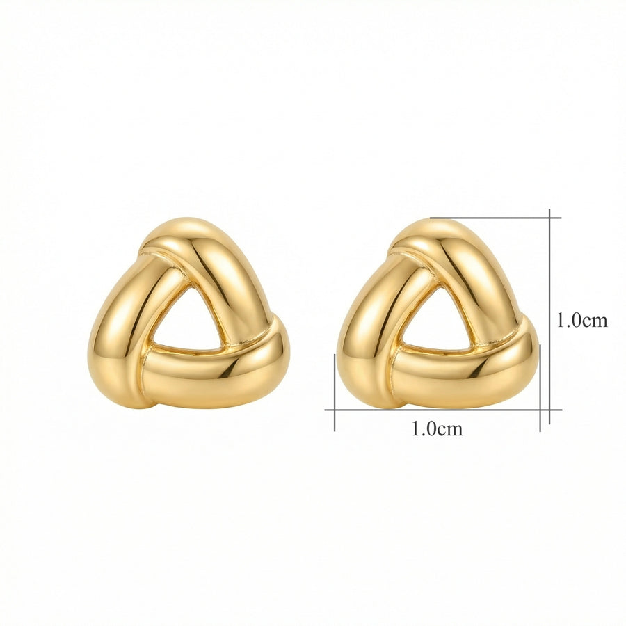 Interwoven Triangle Knot Stud Earrings – sterling silver earrings, front view