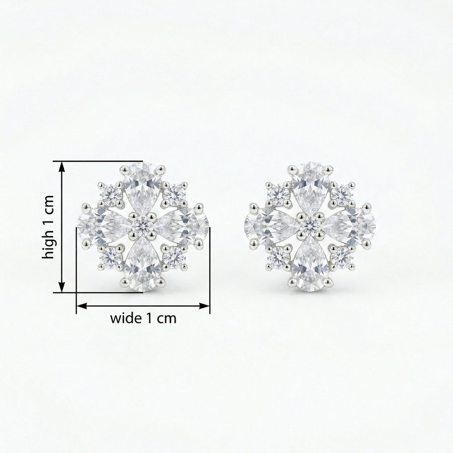 Pear and Round Floral Cluster Studs – sterling silver earrings