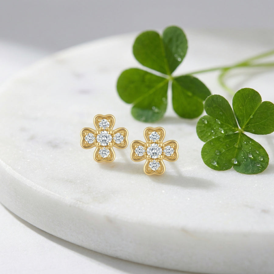 Clover-Shaped Diamond Stud Earrings – sterling silver earrings