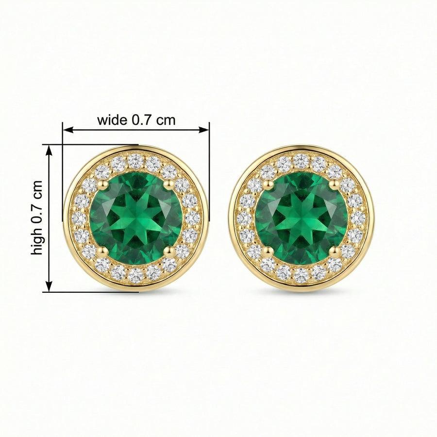Round Emerald Halo Stud Earrings – emerald earrings, front view