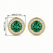 Round Emerald Halo Stud Earrings – emerald earrings, front view