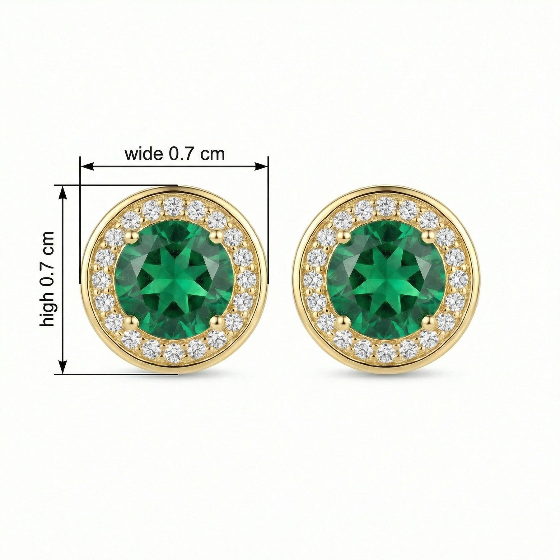 Round Emerald Halo Stud Earrings – emerald earrings, front view