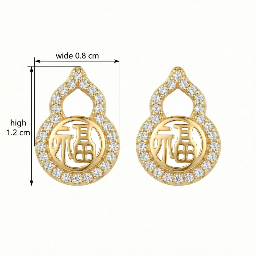 Gourd Symbol Pavé Stud Earrings – sterling silver earrings, front view