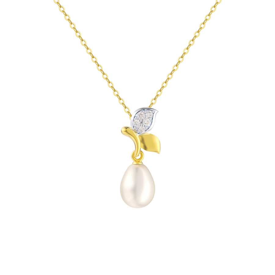 Floral Pearl Drop Necklace – pearl necklace, front view