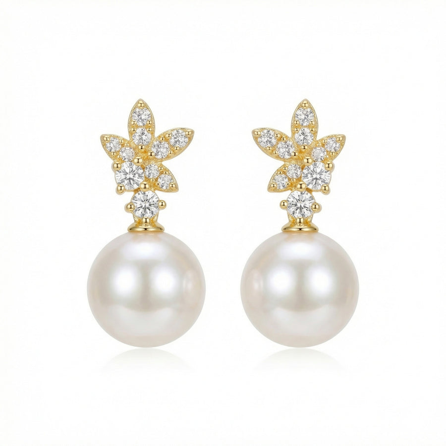 Floral Pearl Drop Earrings – pearl earrings, front view
