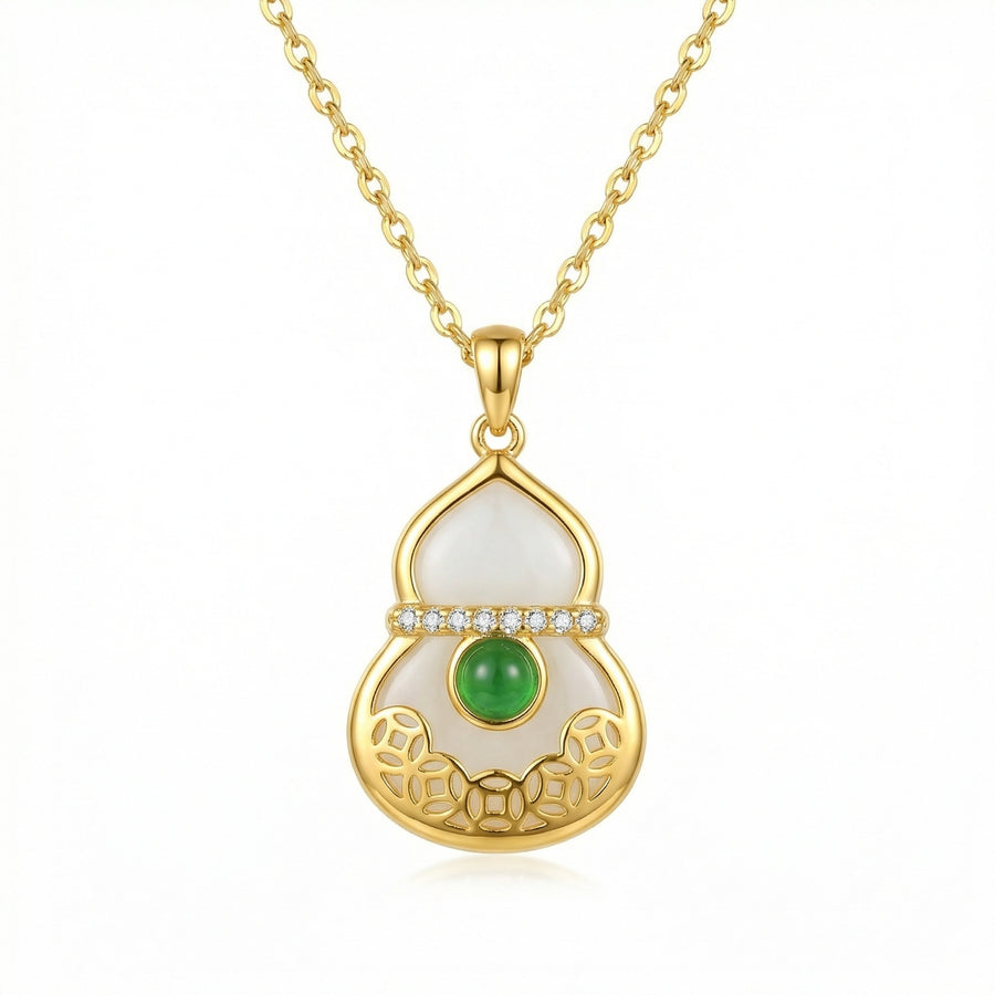 White and Green Gourd Necklace – sterling silver necklace