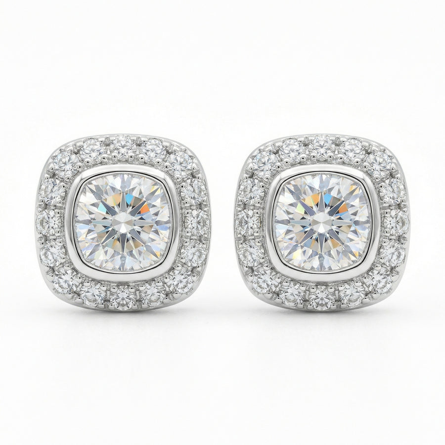 Cushion Halo Studs, White Finish – sterling silver earrings