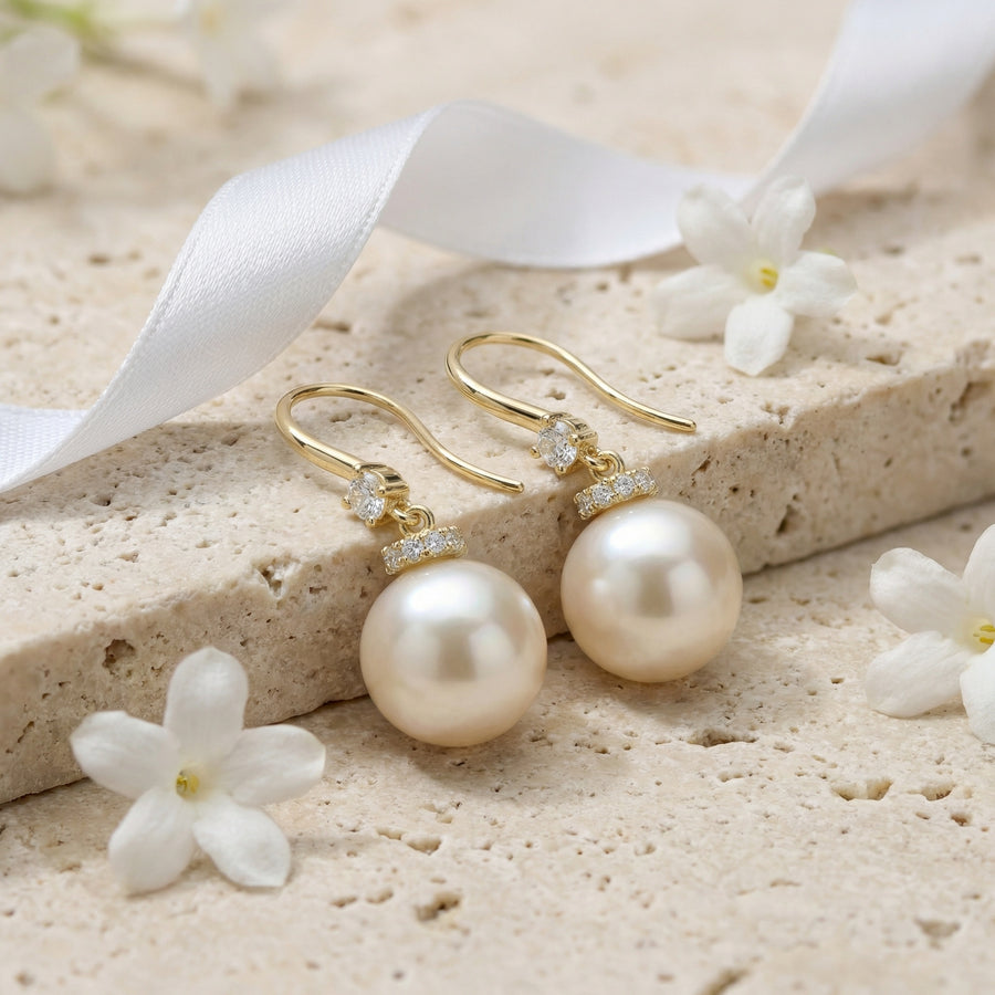 Pearl Drops with Diamond Accent Hooks – pearl earrings