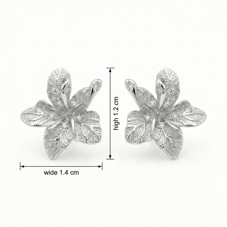 Hibiscus Flower Stud Earrings – sterling silver earrings, front view