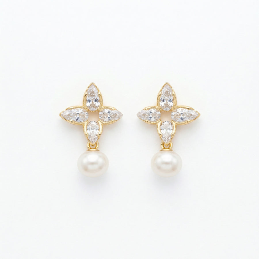 Marquise Floral Pearl Drop Earrings – pearl earrings, front view