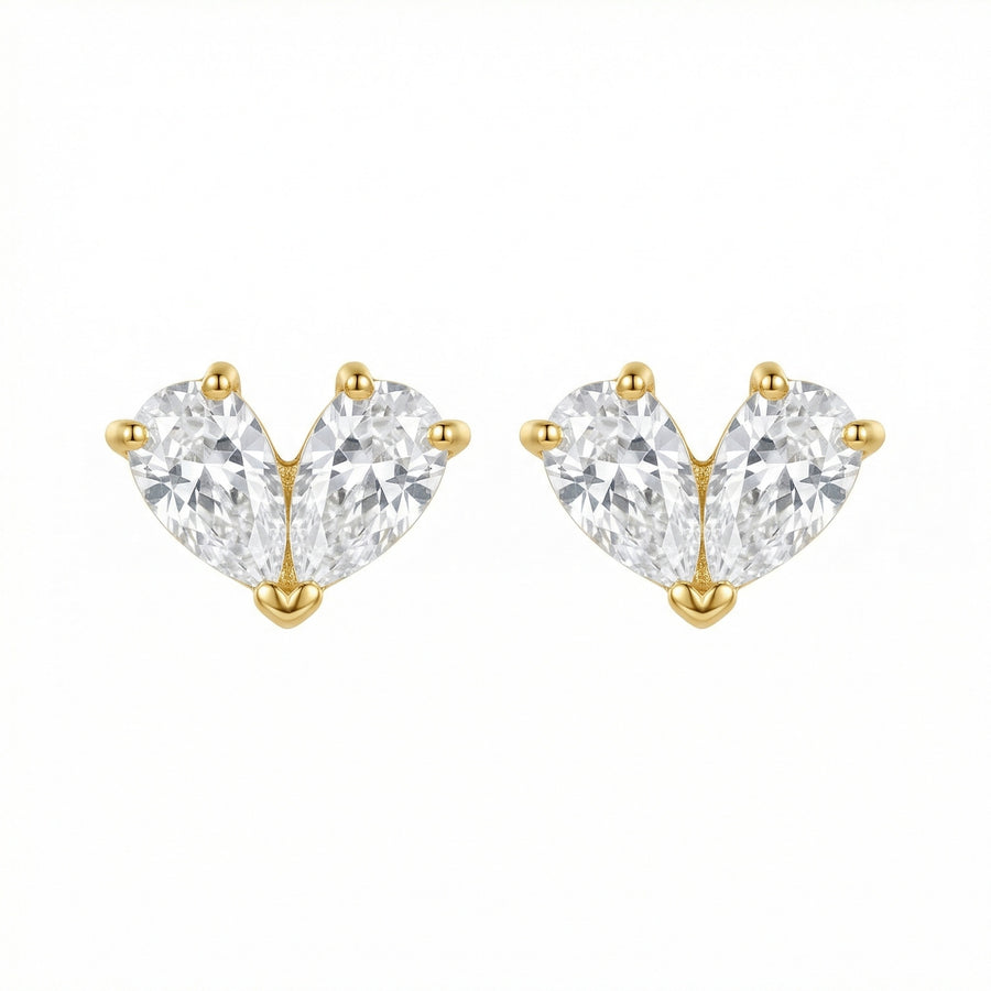 Pear-Cut Heart Stud Earrings – sterling silver earrings, front view