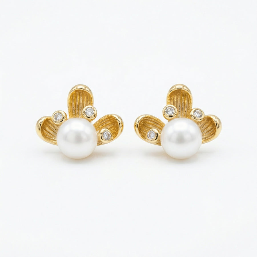 Floral Pearl Studs, Textured Petals – pearl earrings