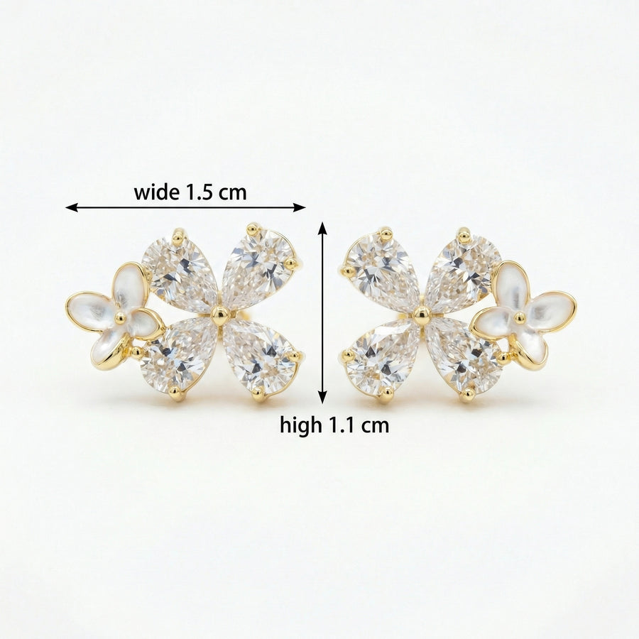 Butterfly Blossom Stud Earrings – mother-of-pearl earrings, front view