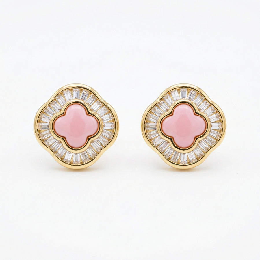 Pink Clover Baguette Stud Earrings – sterling silver earrings