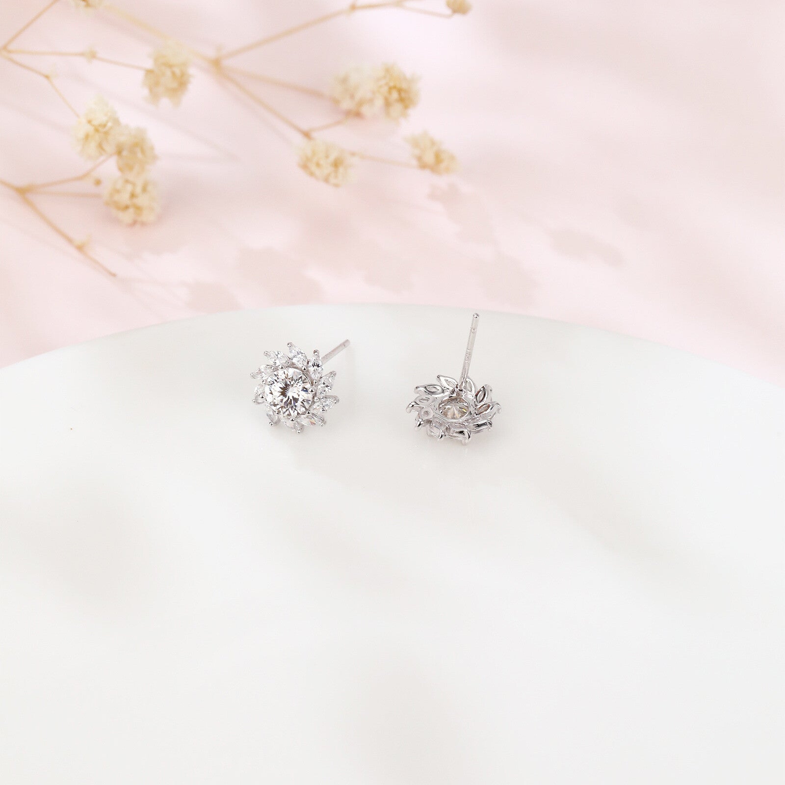 Floral Moissanite Sunburst Earrings – moissanite earrings, styling detail
