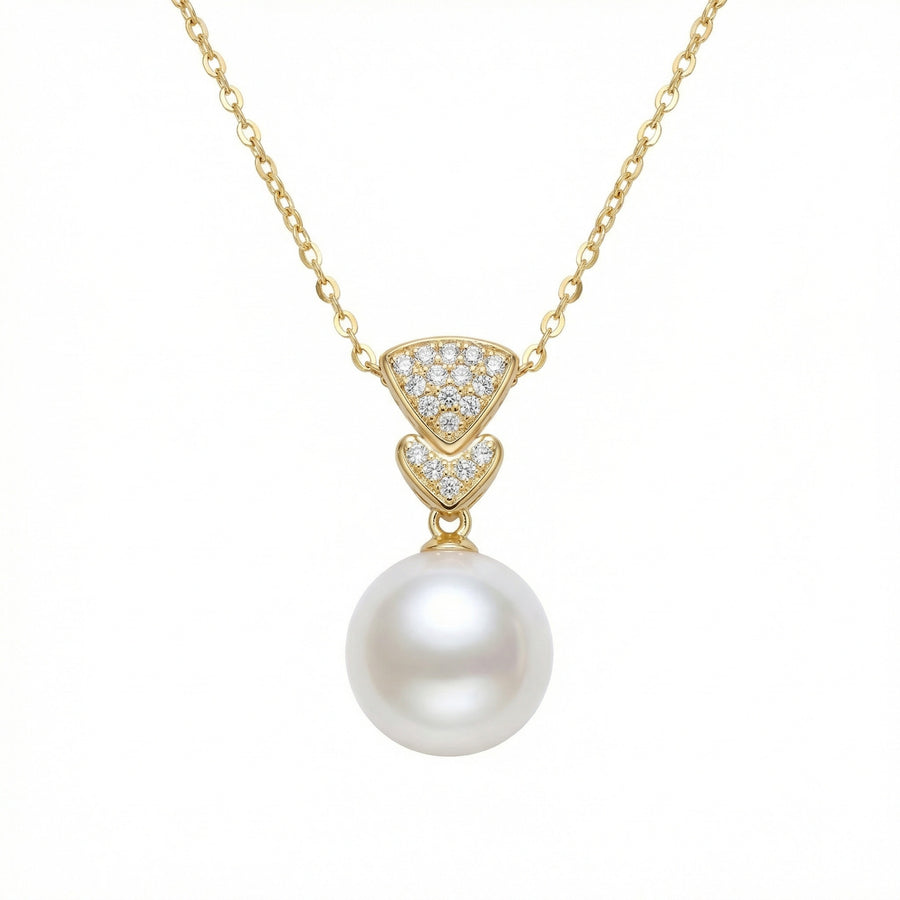 White Pearl Necklace, Geometric Accents – pearl necklace, front view