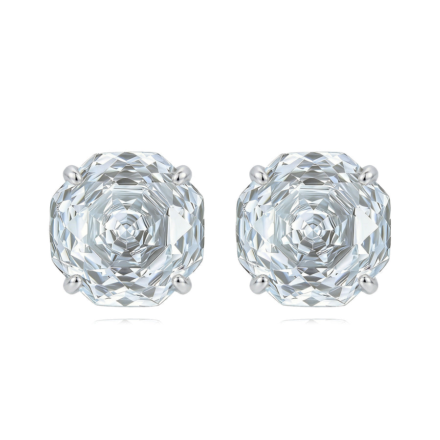 Round Brilliant Four-Prong Stud Earrings – sterling silver earrings, front view