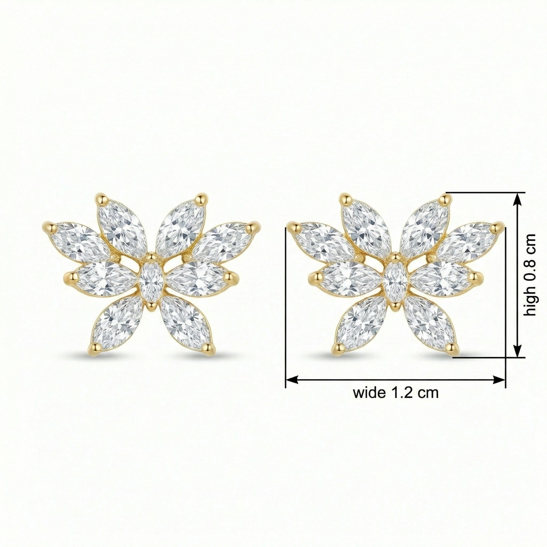 Marquise Diamond Butterfly Studs – sterling silver earrings, front view