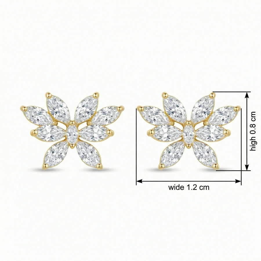 Marquise Diamond Butterfly Studs – sterling silver earrings, front view