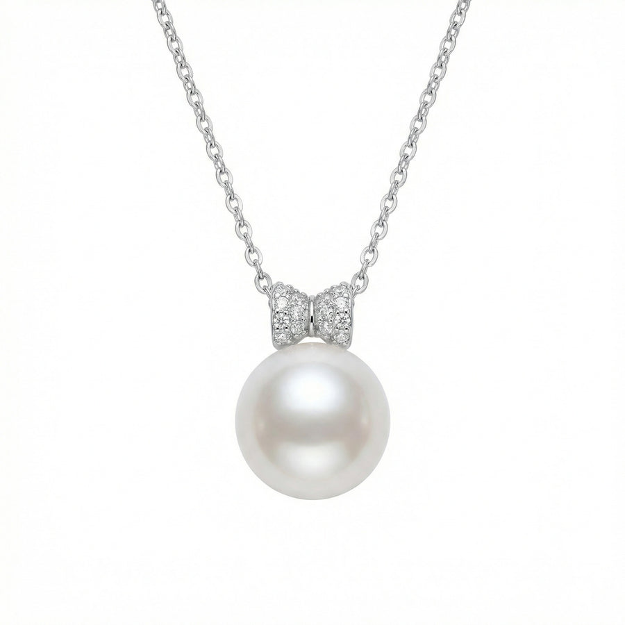 Pearl Pendant Necklace with Bow Bail – pearl necklace, front view