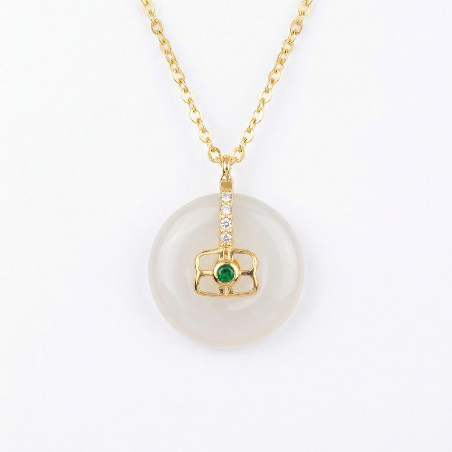 White Jade Circle Necklace, Emerald Accent – jade necklace
