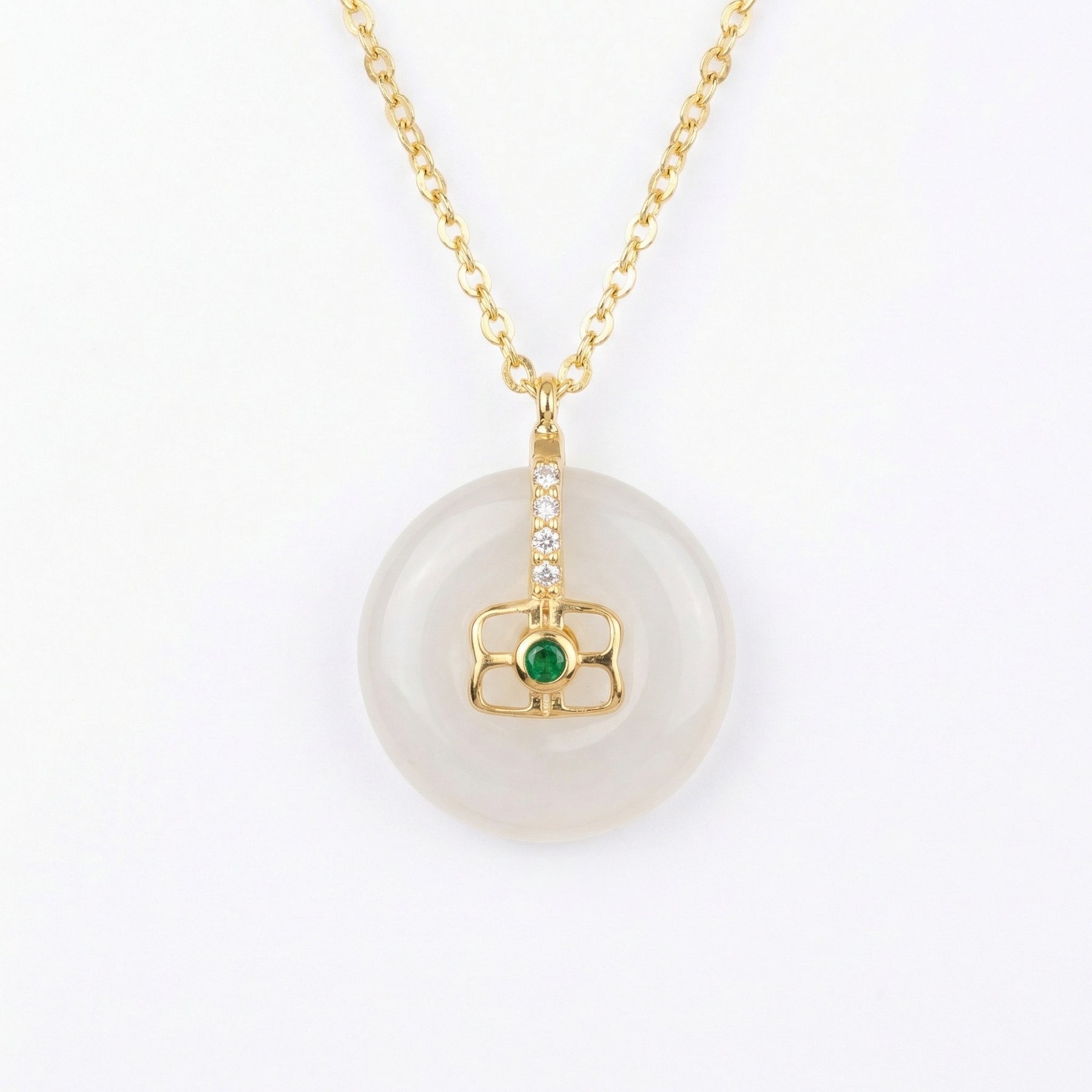White Jade Circle Necklace, Emerald Accent – jade necklace
