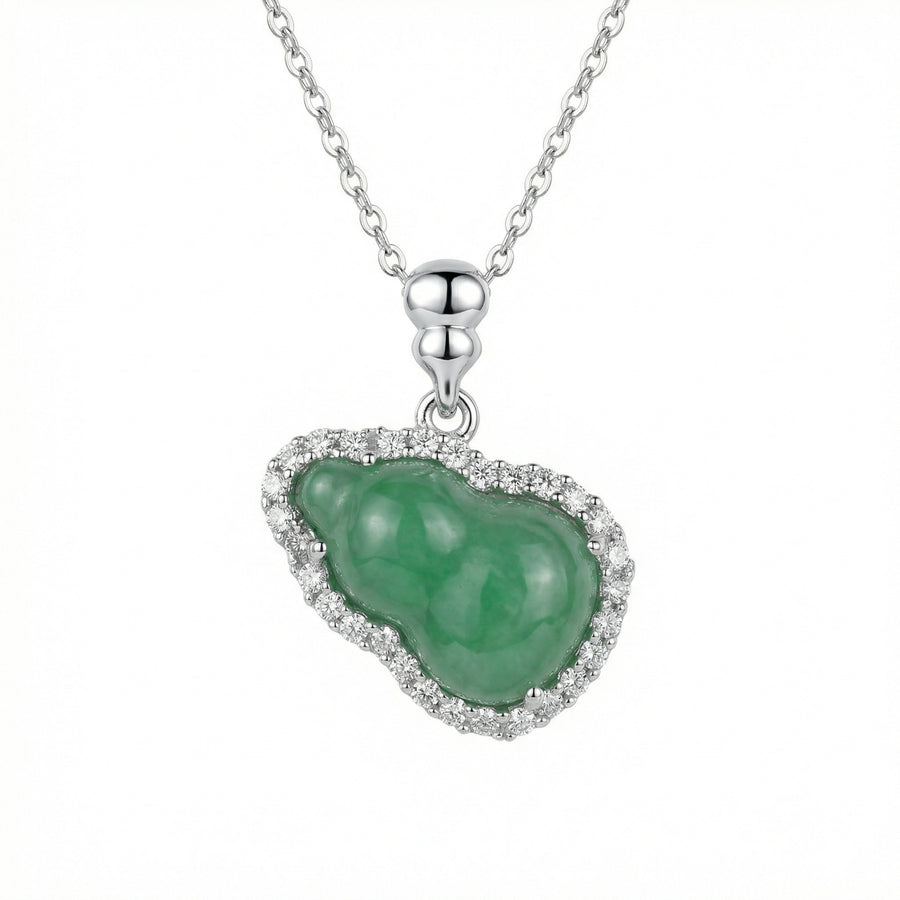 Irregular Jadeite Gourd Halo Necklace – jade necklace, front view
