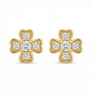 Clover-Shaped Diamond Stud Earrings – sterling silver earrings, side detail