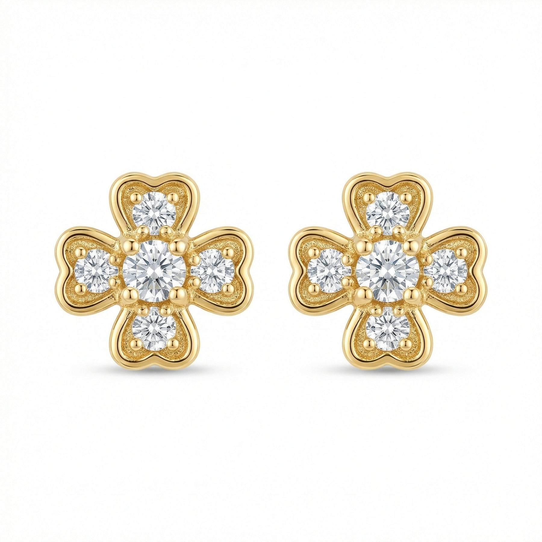 Clover-Shaped Diamond Stud Earrings – sterling silver earrings, side detail
