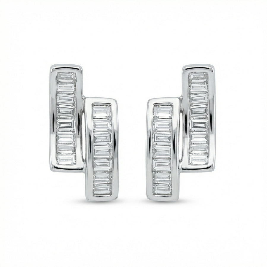 Dual Bar Baguette Stud Earrings – sterling silver earrings, front view