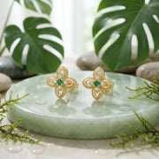 Emerald Floral Openwork Stud Earrings – emerald earrings, close-up