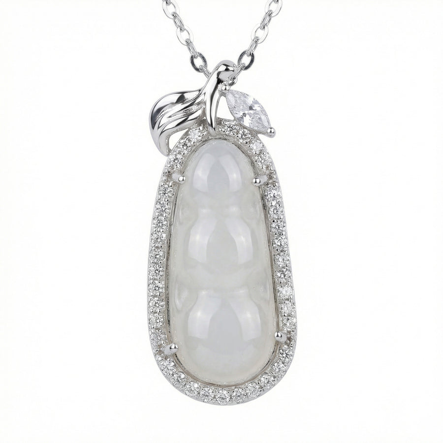 White Jadeite Pea Pod Pendant Necklace – jade necklace