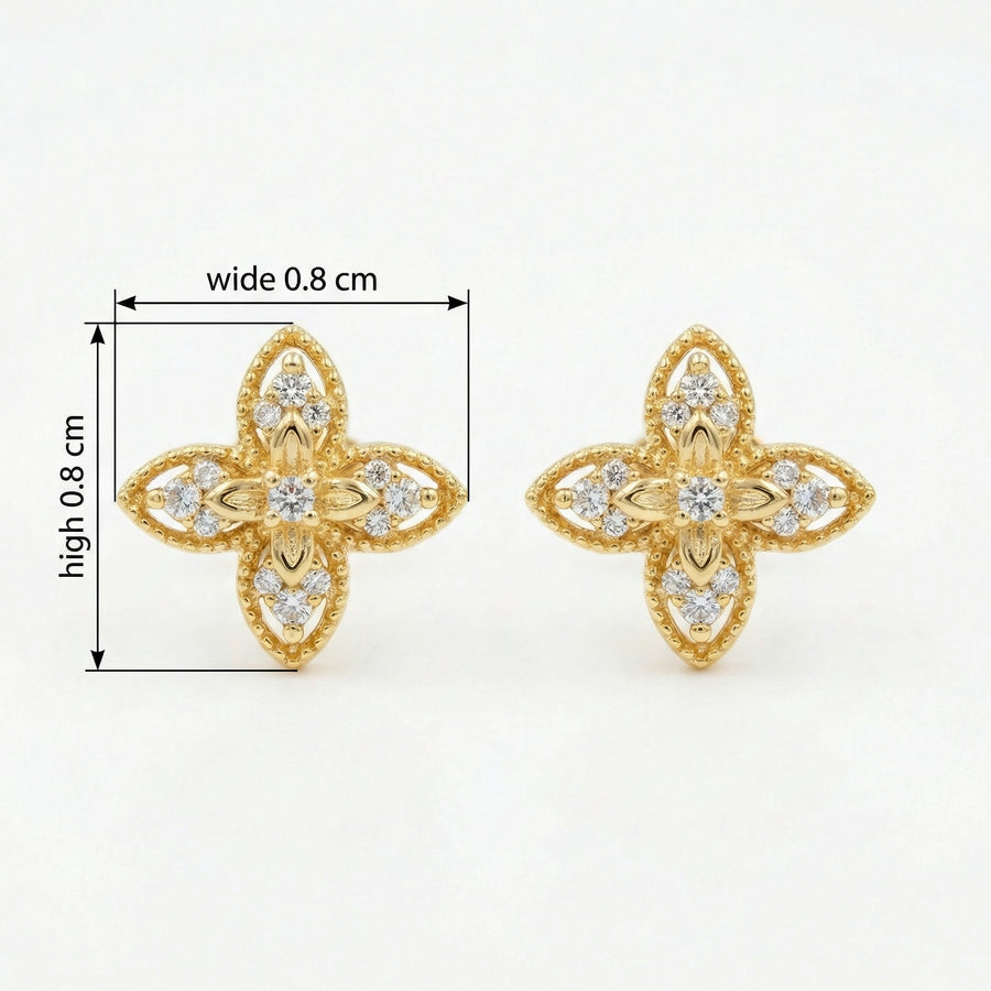 Vintage Filigree Clover Stud Earrings – sterling silver earrings, front view