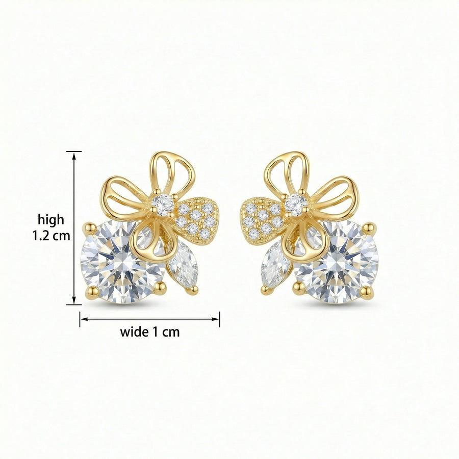 Butterfly and Floral Stud Earrings – sterling silver earrings, front view