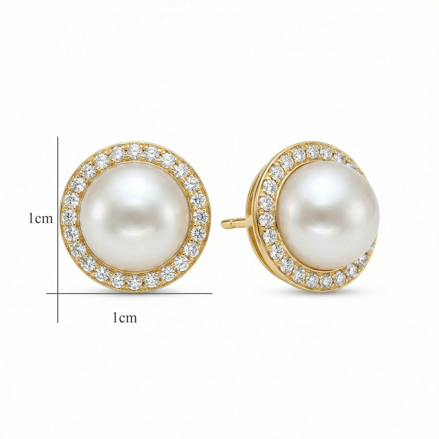 Pearl Halo Stud Earrings – pearl earrings, front view