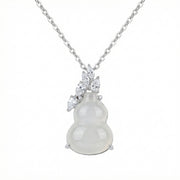 White Jade Gourd Necklace, Diamond Leaves – jade necklace, side detail