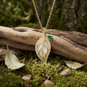 Leaf-Inspired Emerald Pendant Necklace – emerald necklace, close-up