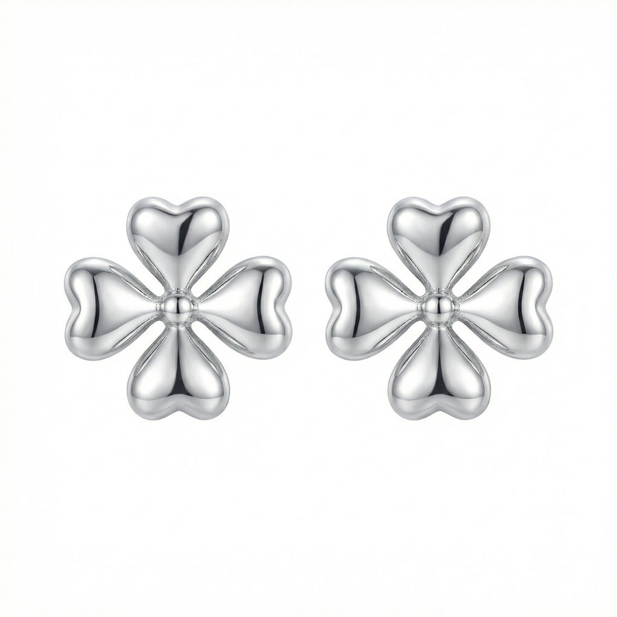 Heart-Petal Four-Leaf Clover Studs – sterling silver earrings