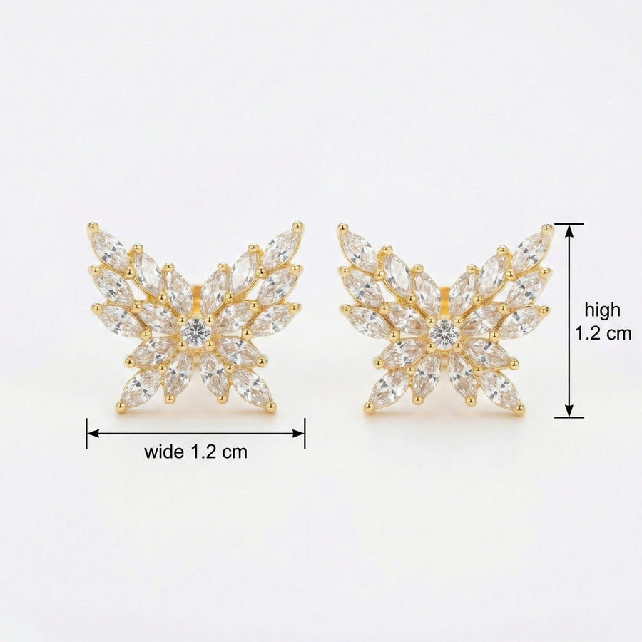 Butterfly Studs with Marquise Wings – sterling silver earrings, front view