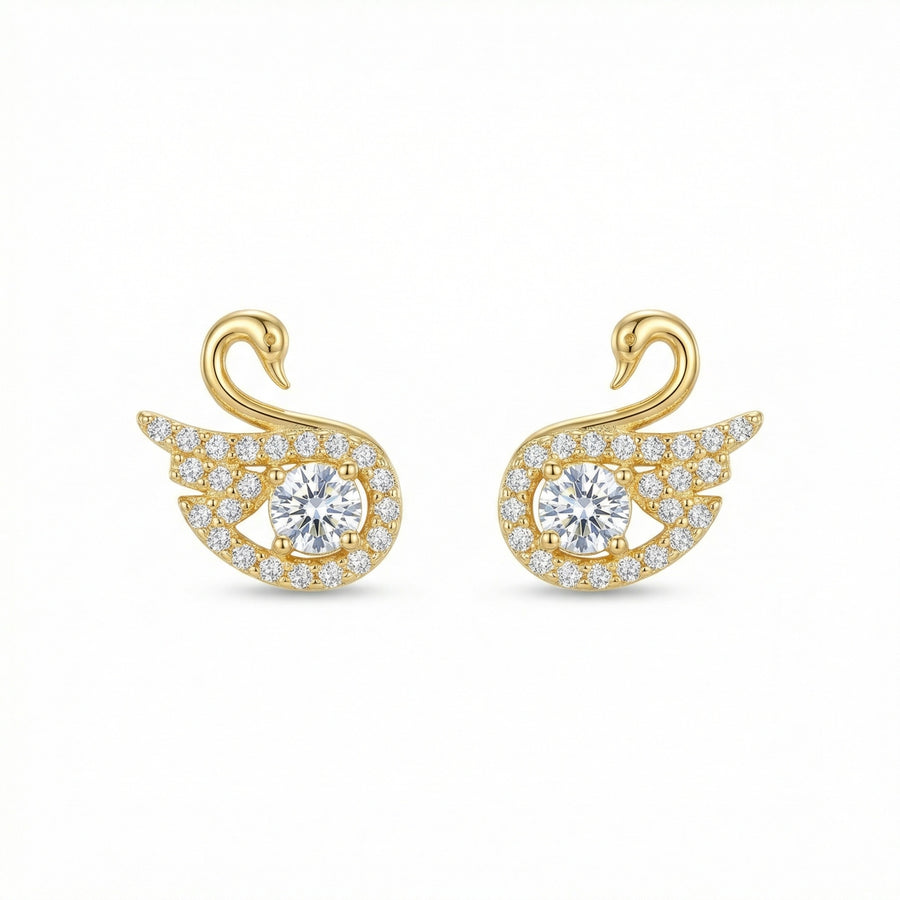 Swan Stud Earrings with Zircon Center – zircon earrings, front view