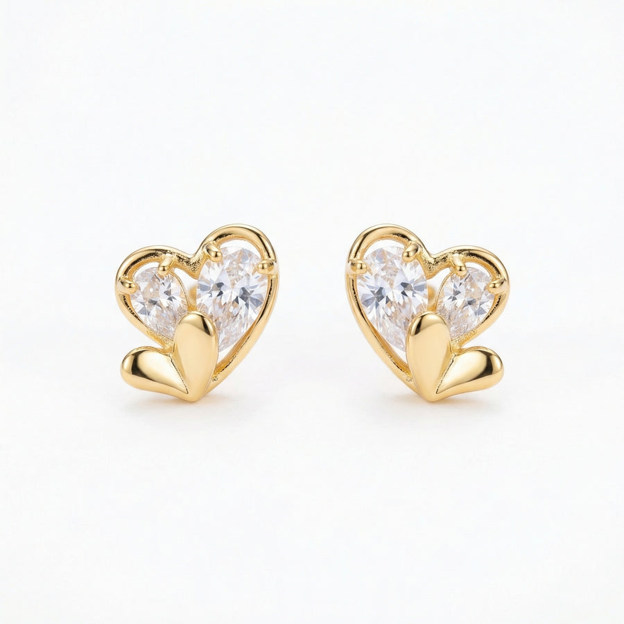 Double Heart CZ Stud Earrings – zircon earrings