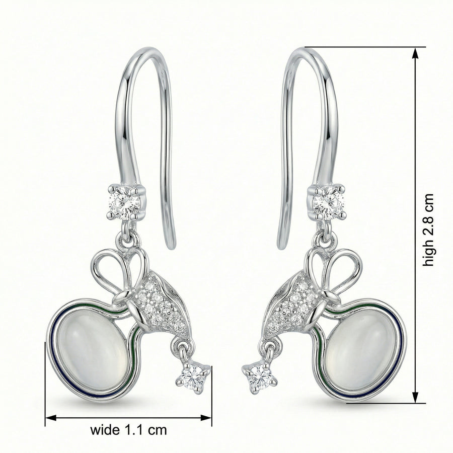 Bow Drop Earrings with Moonstone – sterling silver earrings, front view