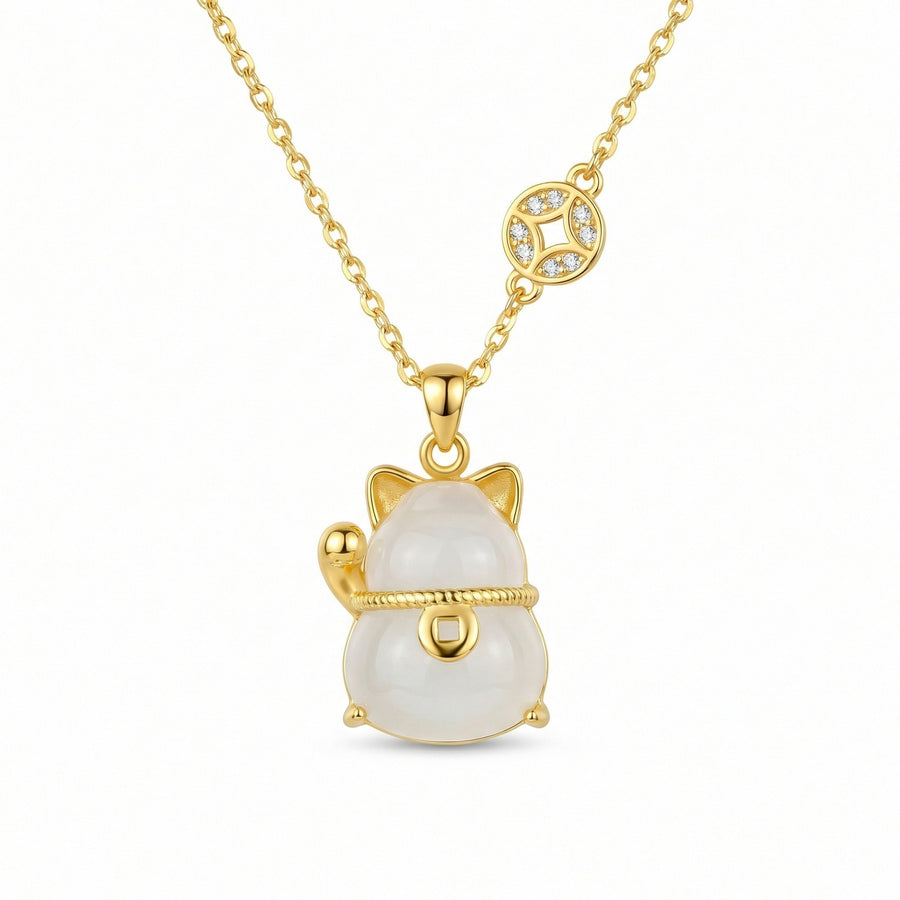 Maneki-Neko Lucky Cat Pendant Necklace – jade necklace