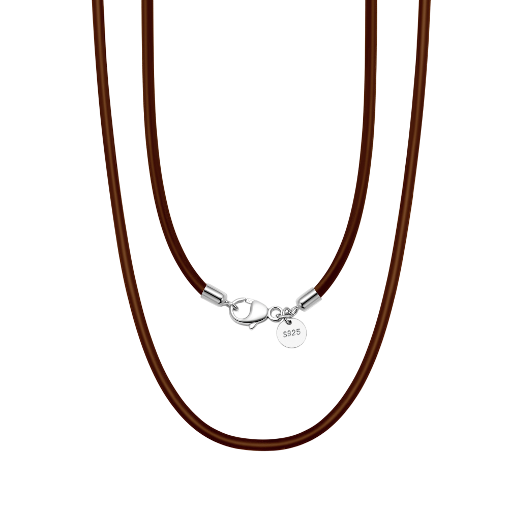 Brown Cord Necklace with S Charm – sterling silver necklace, close-up