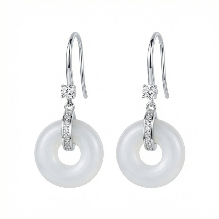 White Round Stone Drop Earrings – sterling silver earrings