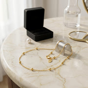 Italian Gold Chain with Bead Accents – gold-plated necklace, side detail